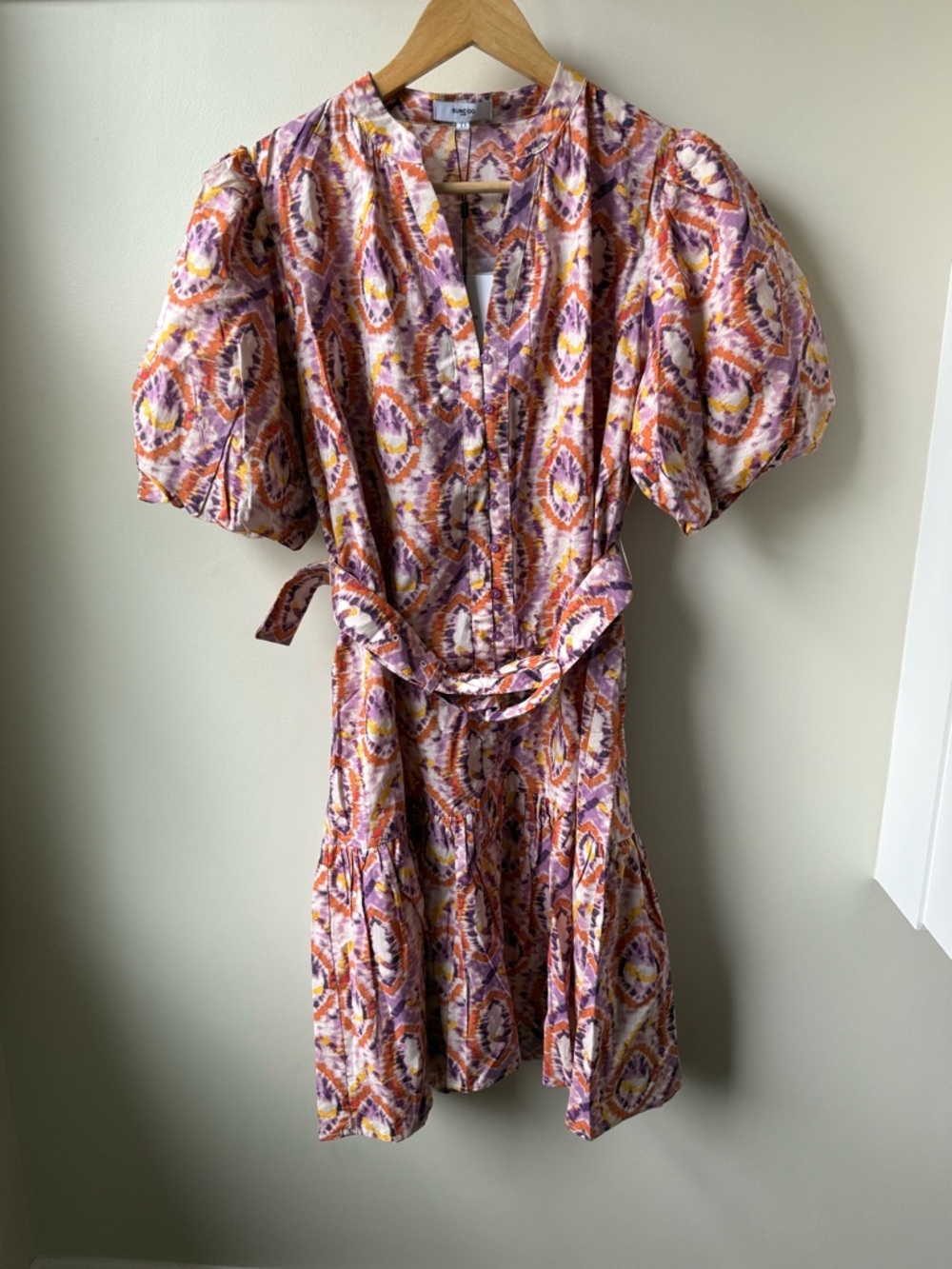 NWT SUNCOO Cerrone Dress‎ Belted Romantic Boho Parisian Chic Puff Sleeves Mini S